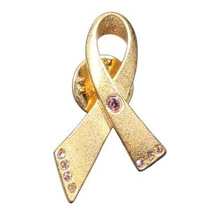 VTG Y2K Avon Breast Cancer Awareness Ribbon Pin Gold Tone Pink Rhinestone 2000